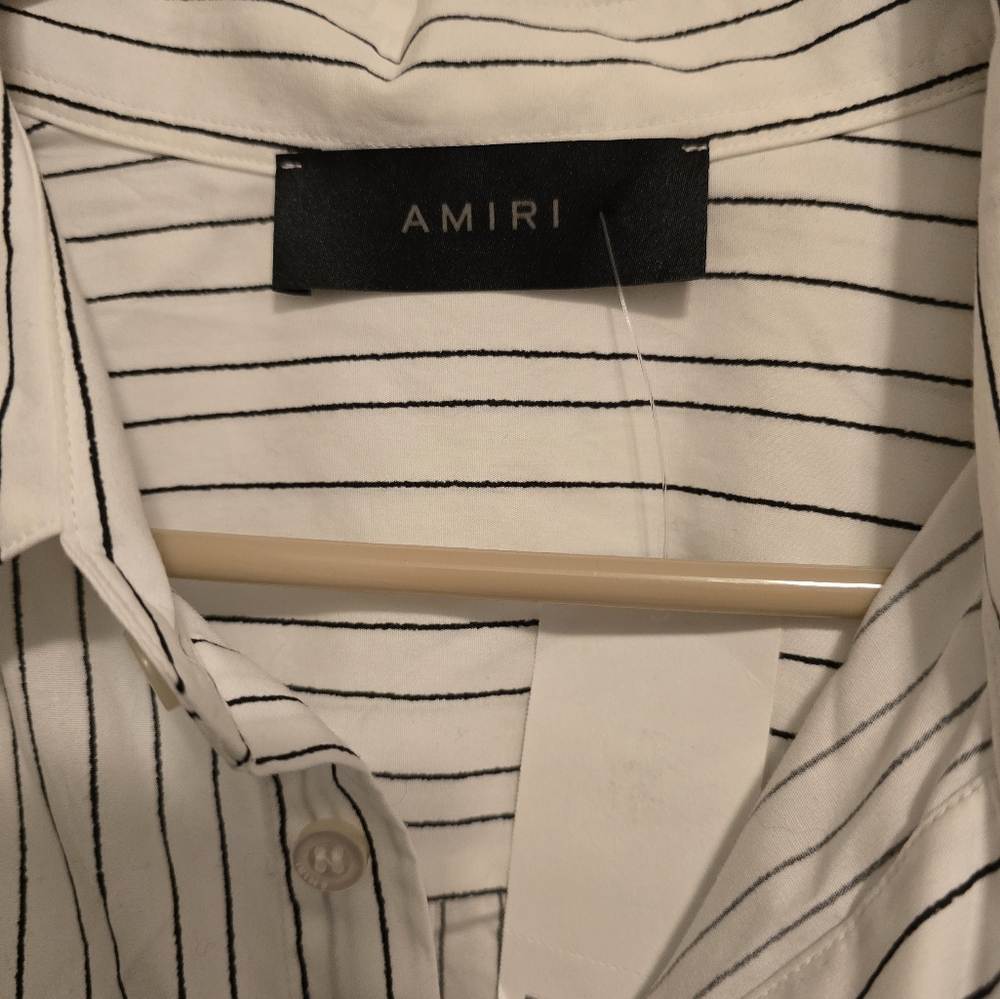NWT AMIRI White and Black Striped Button Down Shirt - Picture 3 of 4